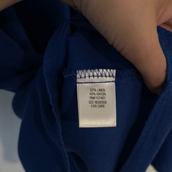 DANA BUCHMAN | Royal Blue Collared Sleeveless Button Down Linen Blouse - Picture 9 of 15